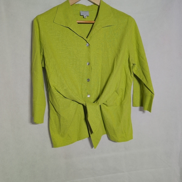 Niche Nilgun Derman Sz M Green Linen Blend Tie Front Shirt - Picture 7 of 7